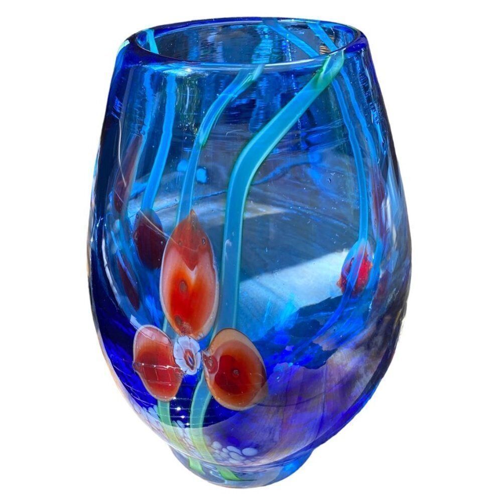 Vintage Late 20th Century Hand Blown Multicolored Case Crystal Polish Va…